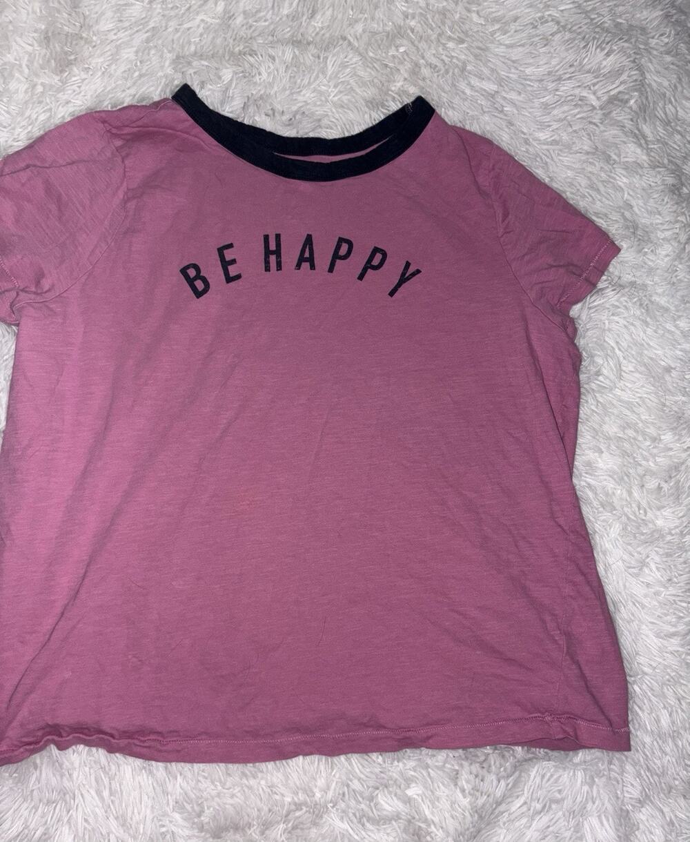 Sonoma Goods For Life Women’s XL Pink W/blue Trim “Be Happy” Tee. Cute, Comf